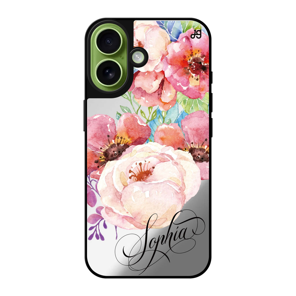 Reflective iPhone 16 Mirror Case –Awakening Watercolor Flowers Design