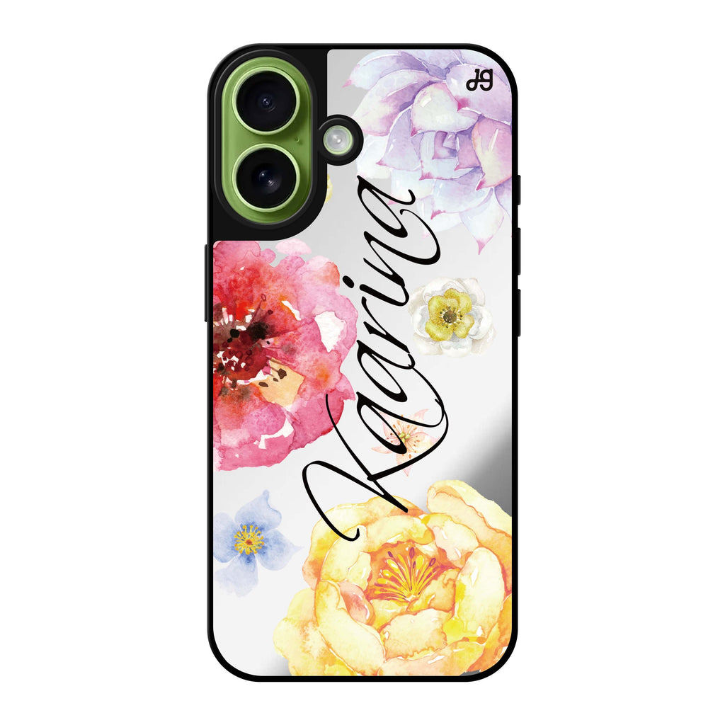 Reflective iPhone 16 Mirror Case –Colorful Watercolor Flowers Design