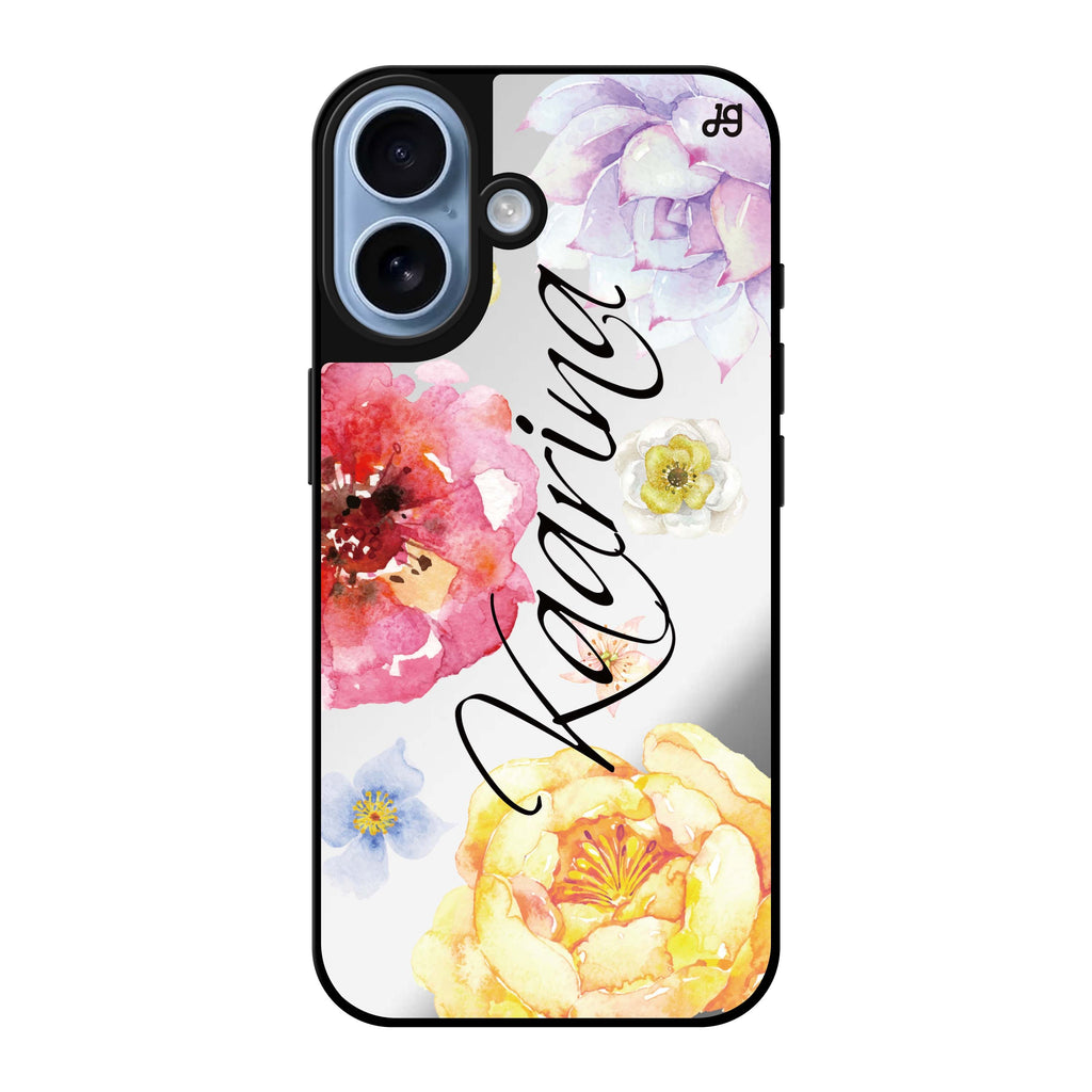 Reflective iPhone 16 Mirror Case –Colorful Watercolor Flowers Design