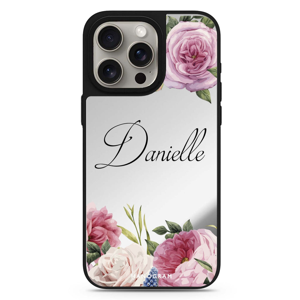 Light Pink Floral personalized name MagSafe mirror case for iPhone 16/15/14 Pro Max and Pro, main view