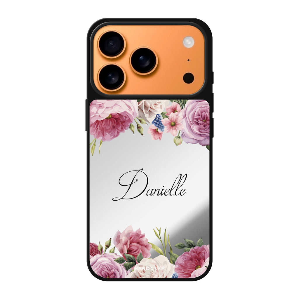 Light Pink Floral personalized name pink spring flower floral iPhone 17 Pro Max mirror case