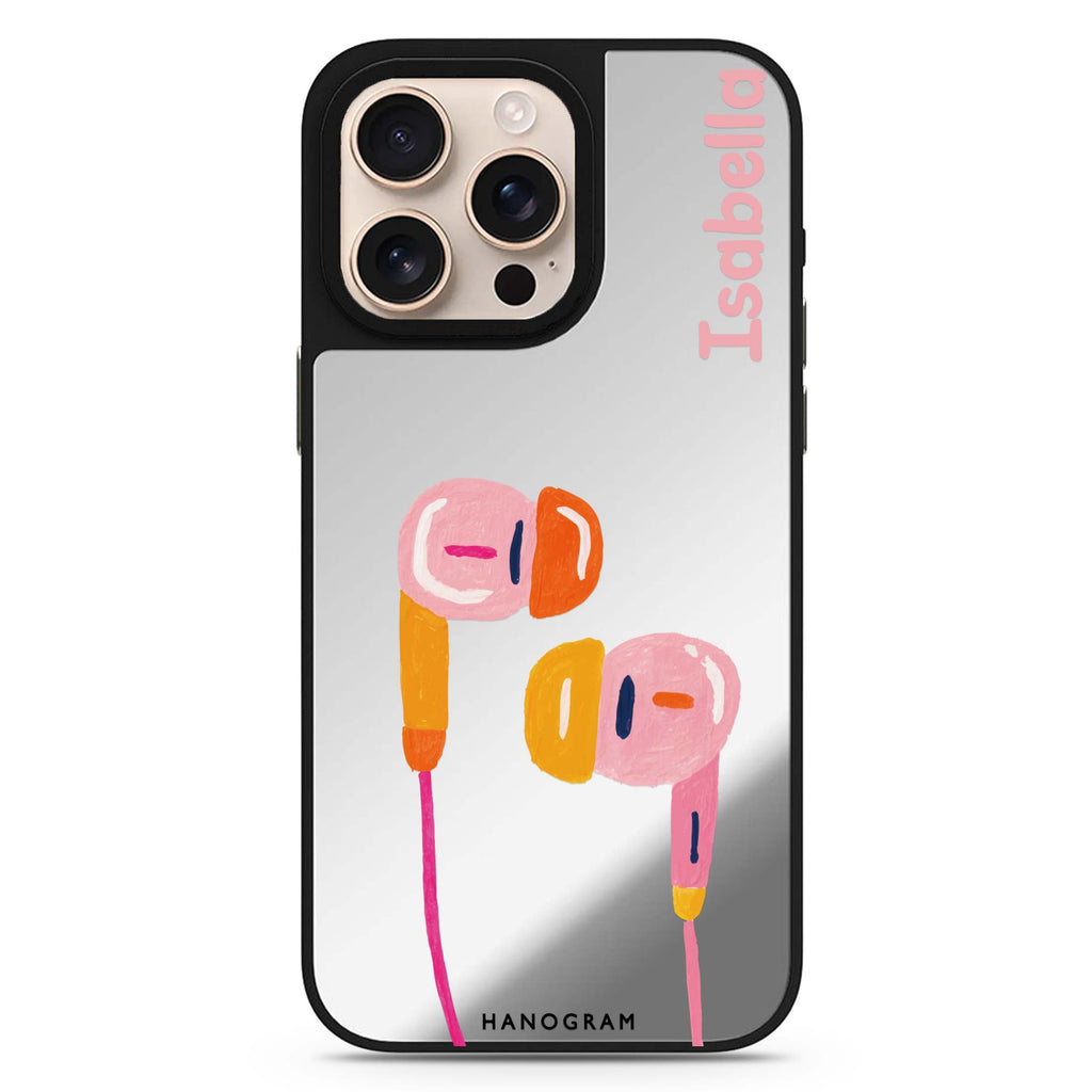 Pastel Beats personalized name cute aesthetic design iPhone 16/15/14 Pro Max & Pro mirror case