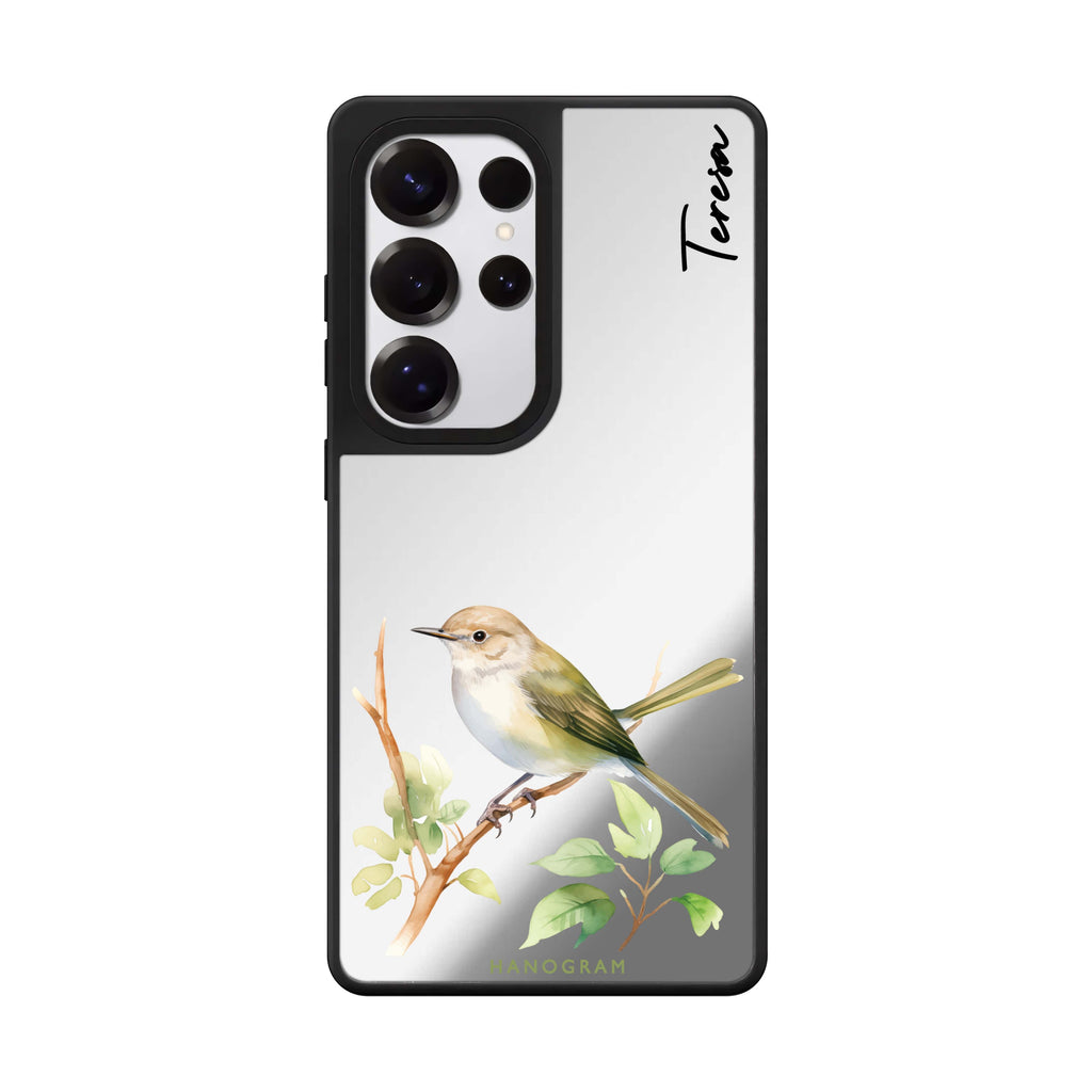 Custom Warbler Whisper Samsung Galaxy S25 S24 S23 Ultra mirror case, front view