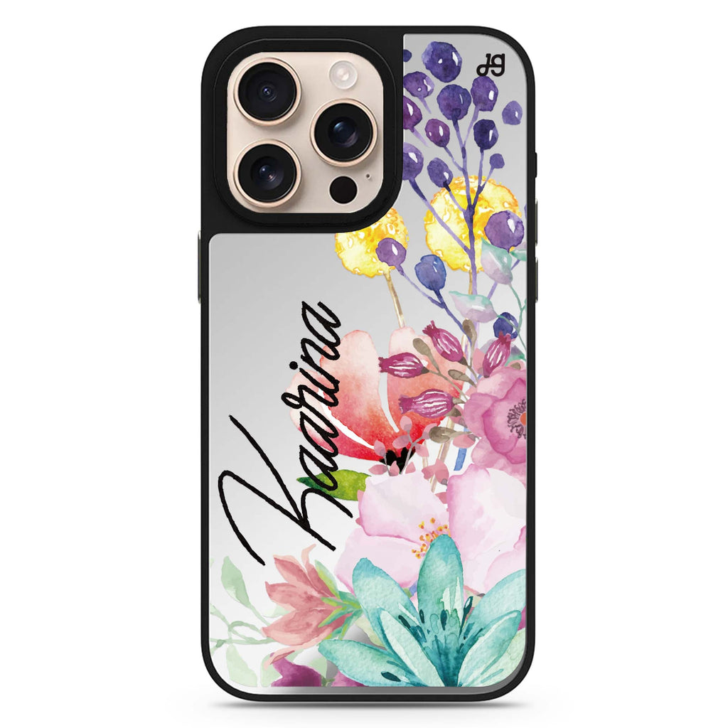 Precious Garden Florals personalized name floral design iPhone 16/15/14 Pro Max & Pro mirror case