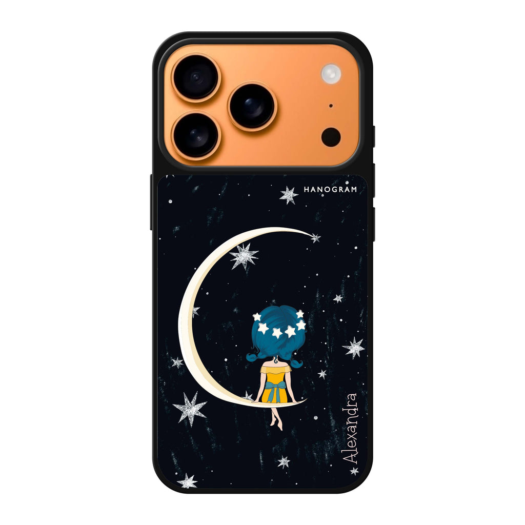 Cute Girl Moon personalized name moon celestial portrait cute iPhone 17 Pro Max mirror case
