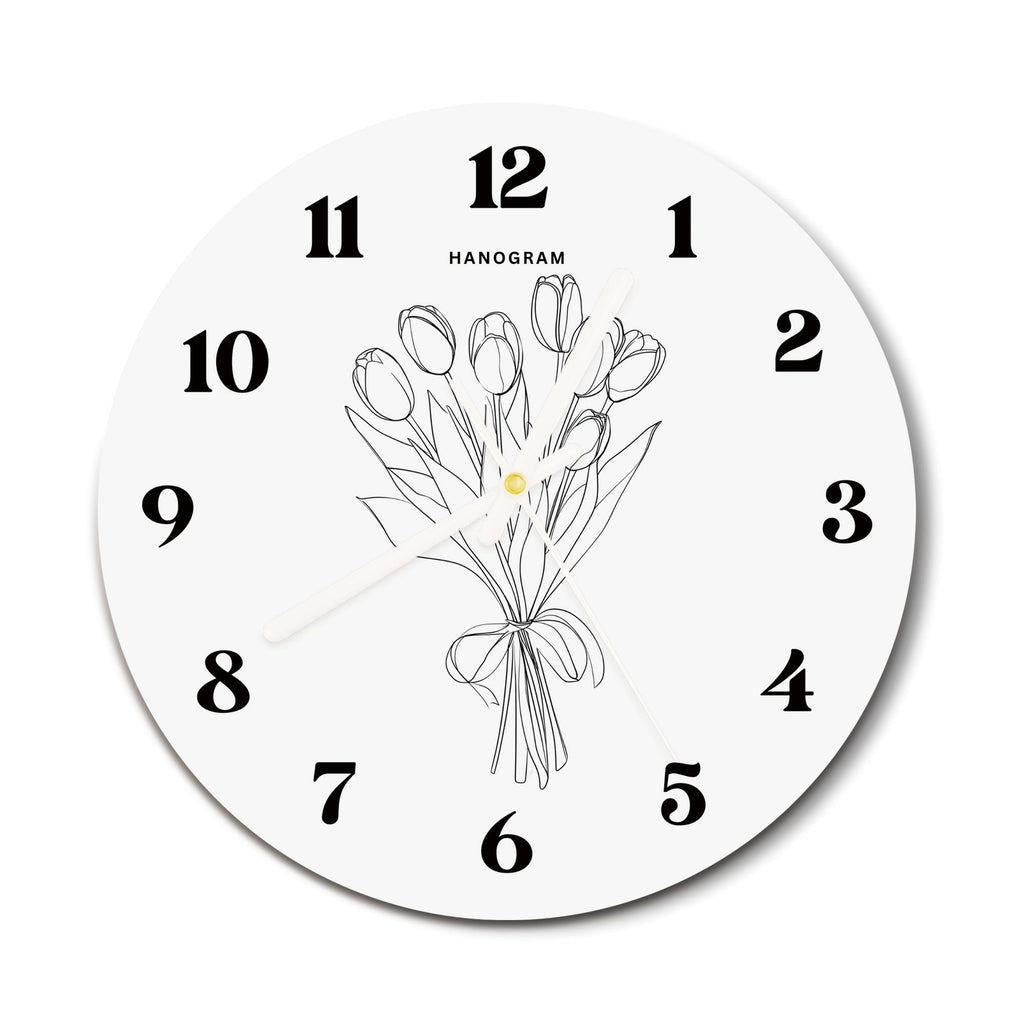 Minimal Tulip Bouquet premium glass wall clock, floral home decor clock, main view