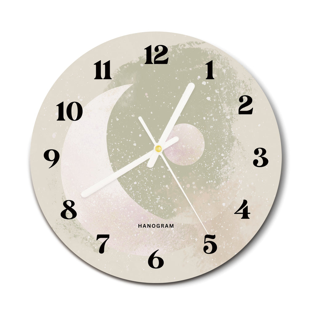 Pastel Moonrise premium glass wall clock, city travel home decor clock, main view