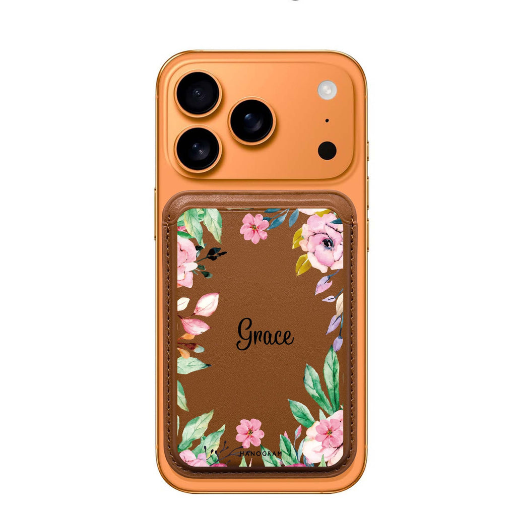 Floral Dream II custom name MagSafe wallet for iPhone, personalized magnetic card holder, main view