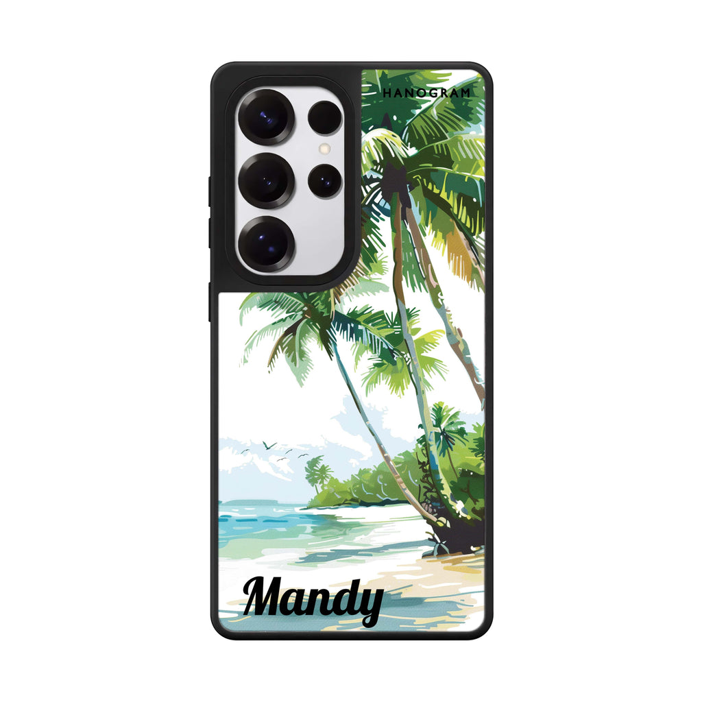 Custom Tropical Tranquility Samsung Galaxy S25 S24 S23 Ultra mirror case, front view