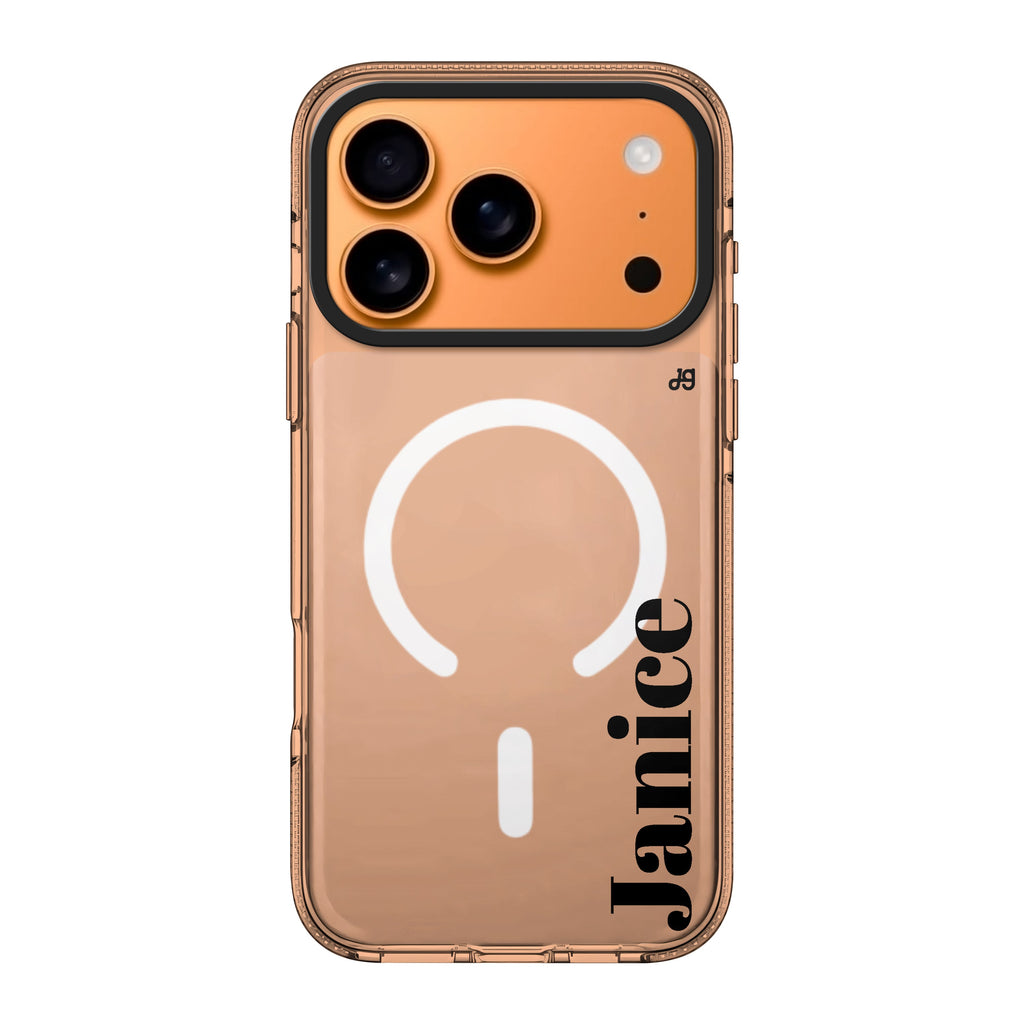 Calliglow personalized name typography iPhone 17 Pro Max ultra clear case