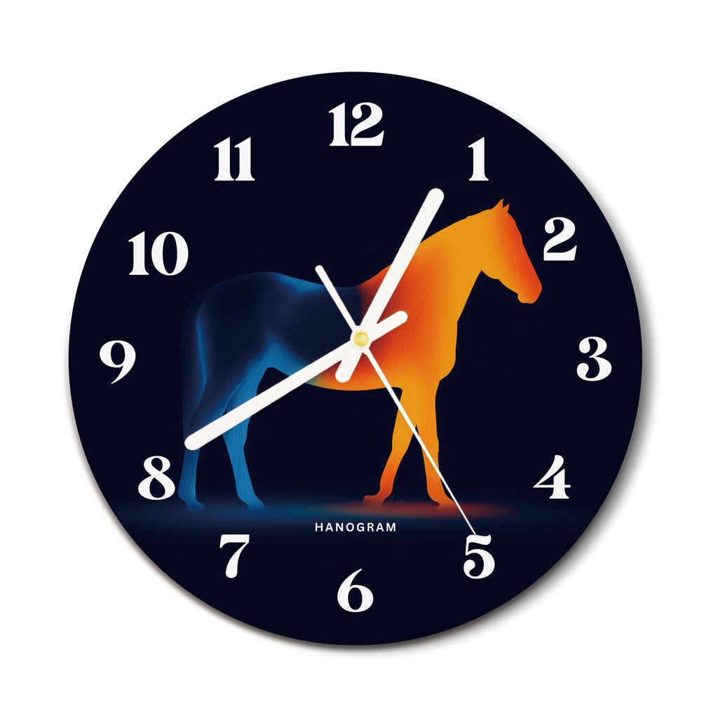 Neon Stallion premium glass wall clock, animal home decor clock, main view