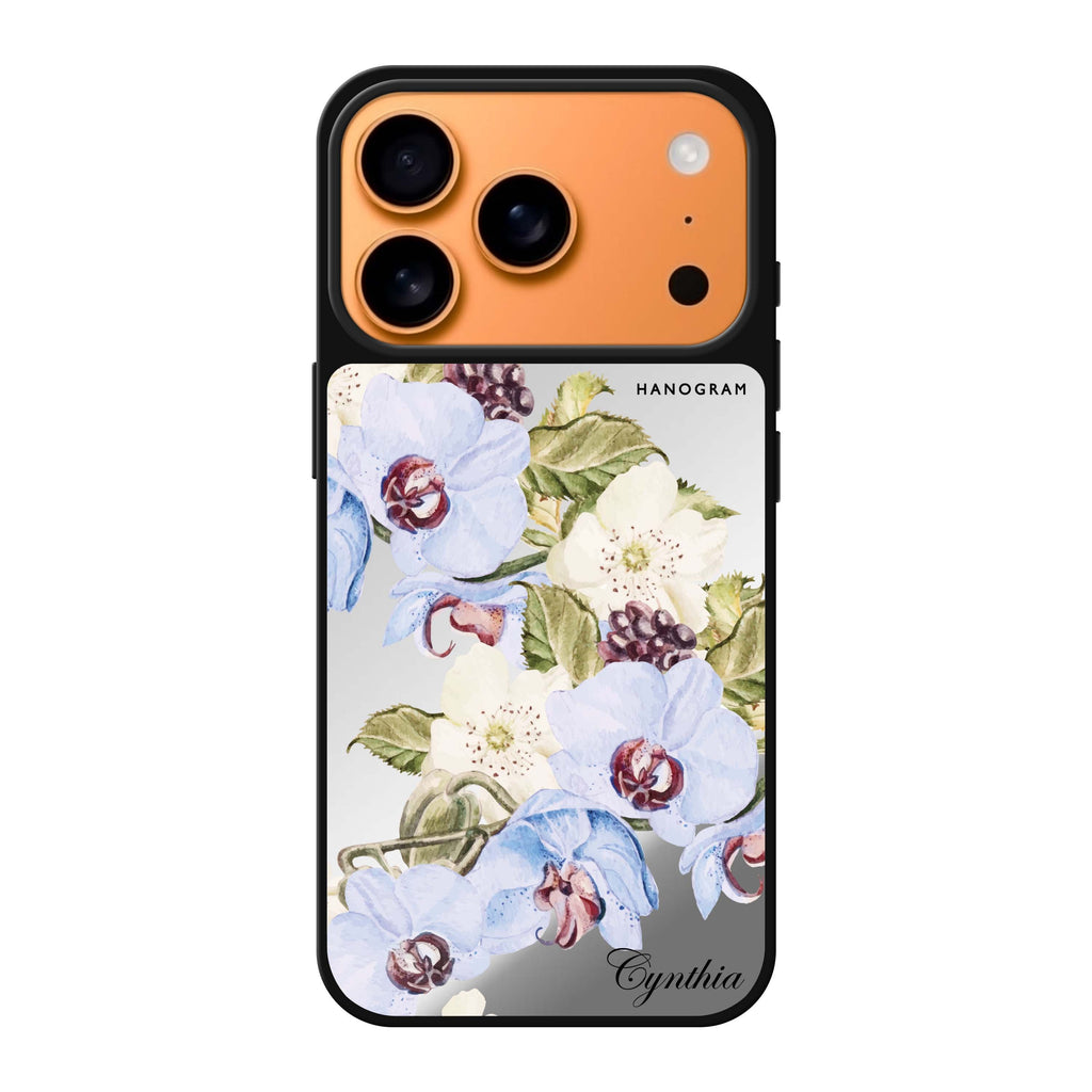 Light Blue Floral personalized name blue spring flower floral iPhone 17 Pro Max mirror case