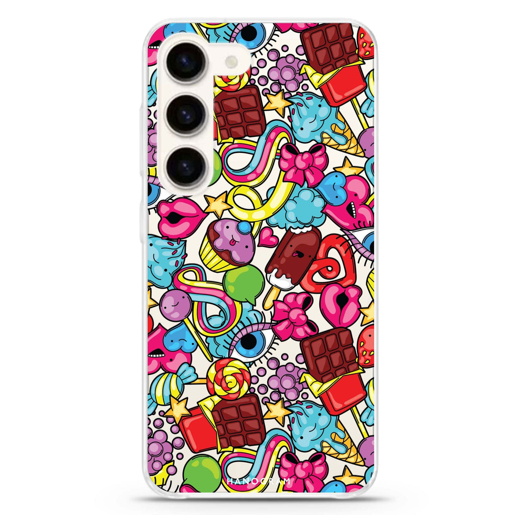 Doodle Delights ultra-clear case for Samsung Galaxy S23/S22, front view