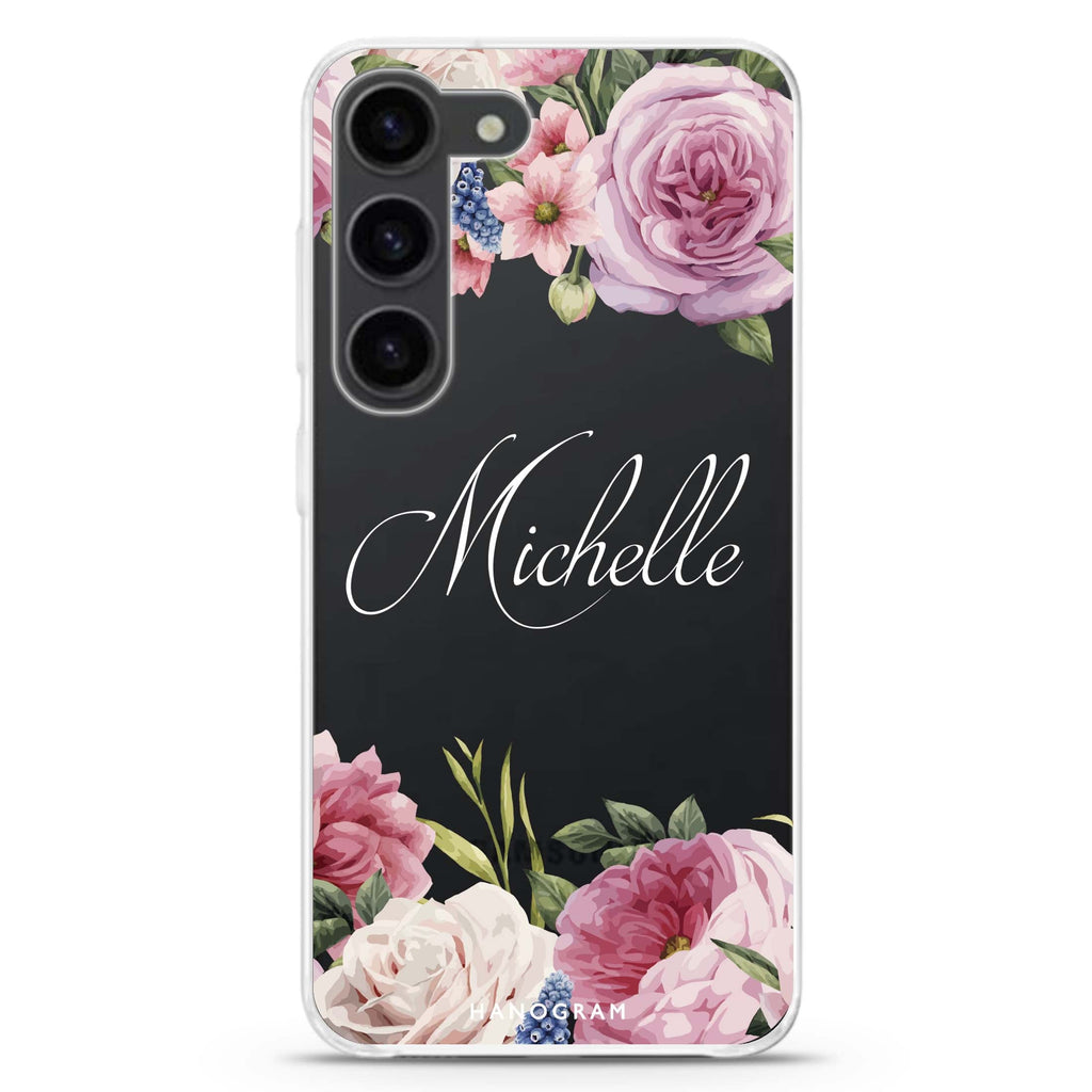 Light Pink Floral personalized ultra-clear case for Samsung Galaxy S23/S22, front view