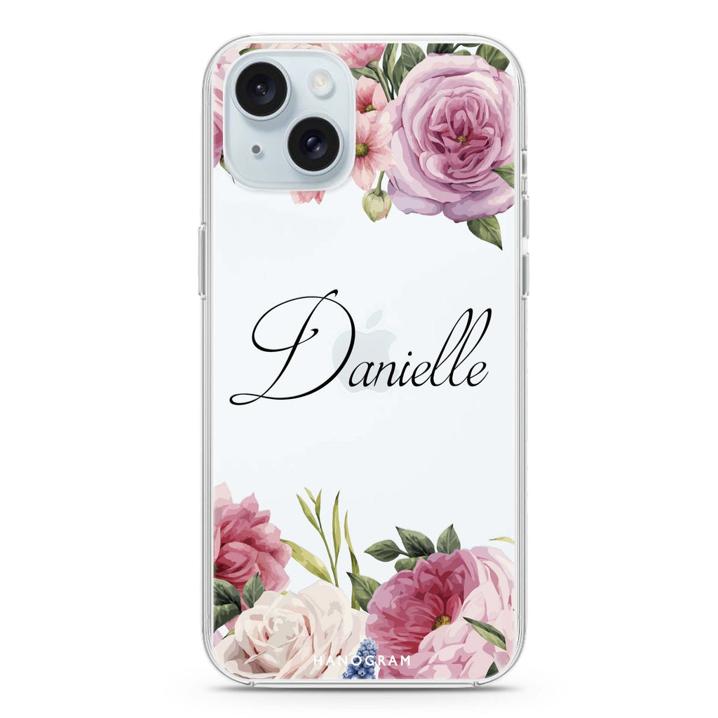 Light Pink Floral iPhone 15 plus Ultra Clear Case