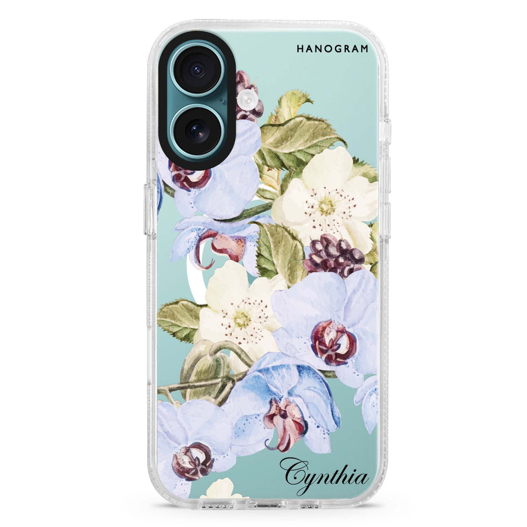Light Blue Floral MagSafe Compatible iPhone 16 Ultra Clear Case - Personalized and Stylish Protection