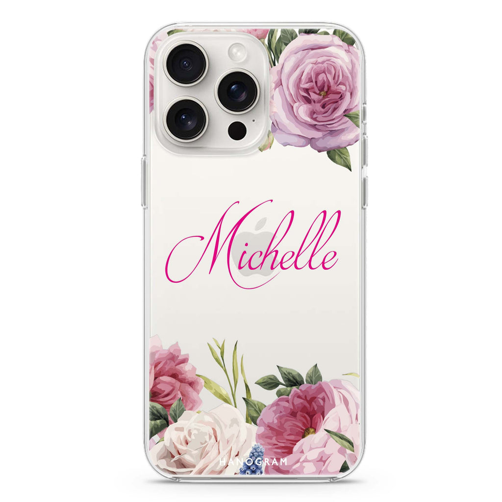 Light Pink Floral iPhone 15 Pro Max Ultra Clear Case