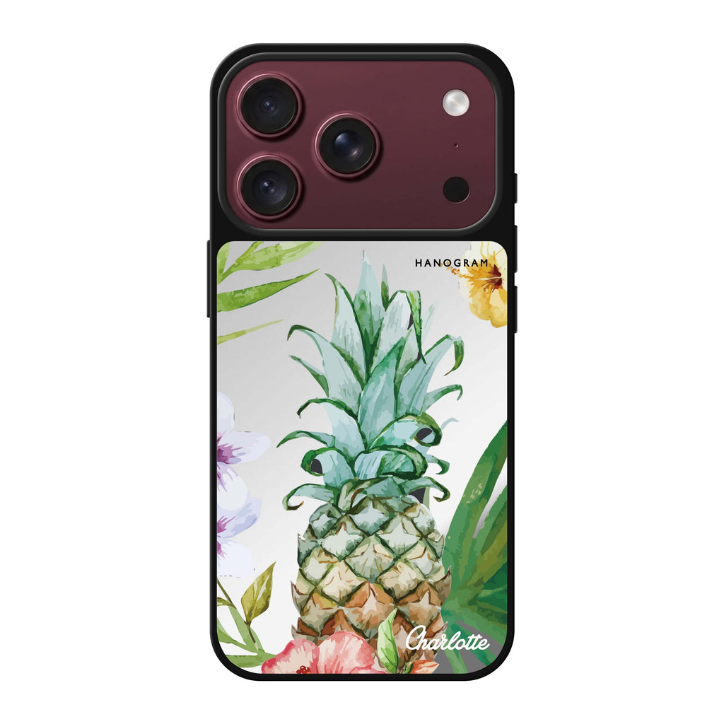 Pineapple & Floral personalized name spring flower floral fruit iPhone 18 Pro Max mirror case