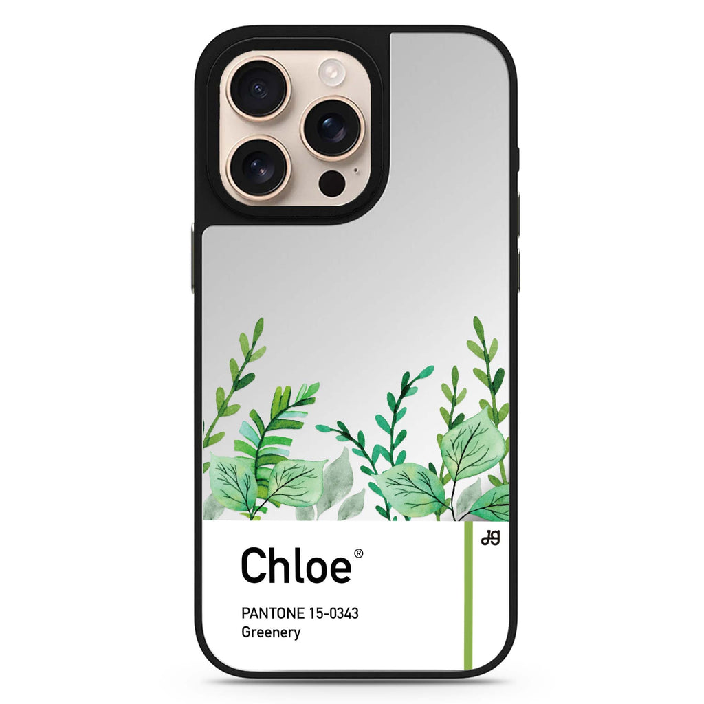 Greenery I personalized name floral design iPhone 16/15/14 Pro Max & Pro mirror case