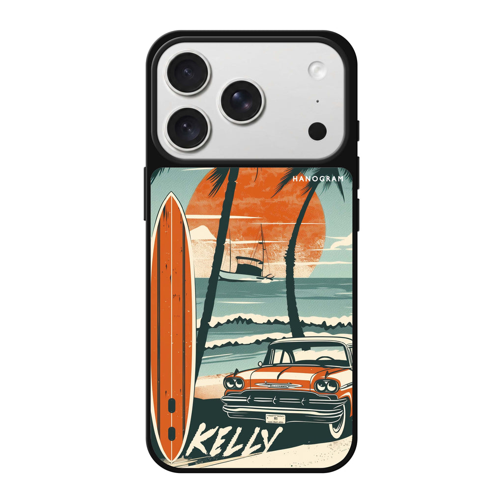 Surf Vibes personalized name playful iPhone 18 Pro Max mirror case