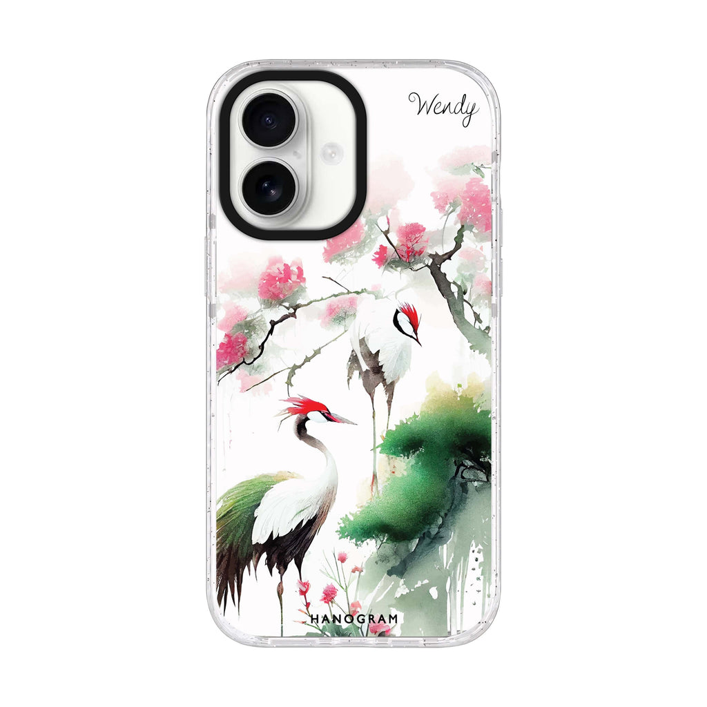 Pines & cranes Style 1 personalized name iPhone 17 ultra clear MagSafe case, front product view
