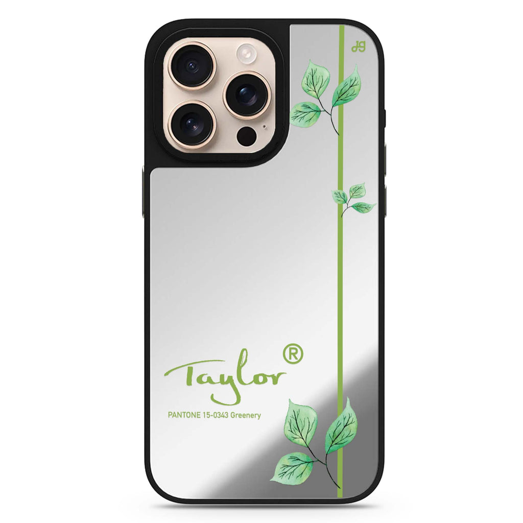 Greenery II personalized name floral design iPhone 16/15/14 Pro Max & Pro mirror case