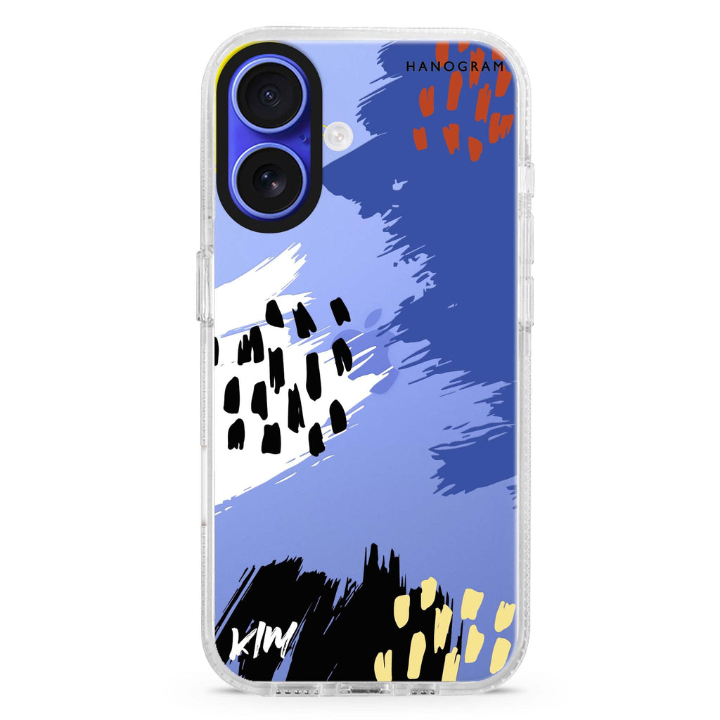 Trendy Abstract I custom name iPhone 16 and 16 Plus ultra clear case, transparent abstract pattern, front product view