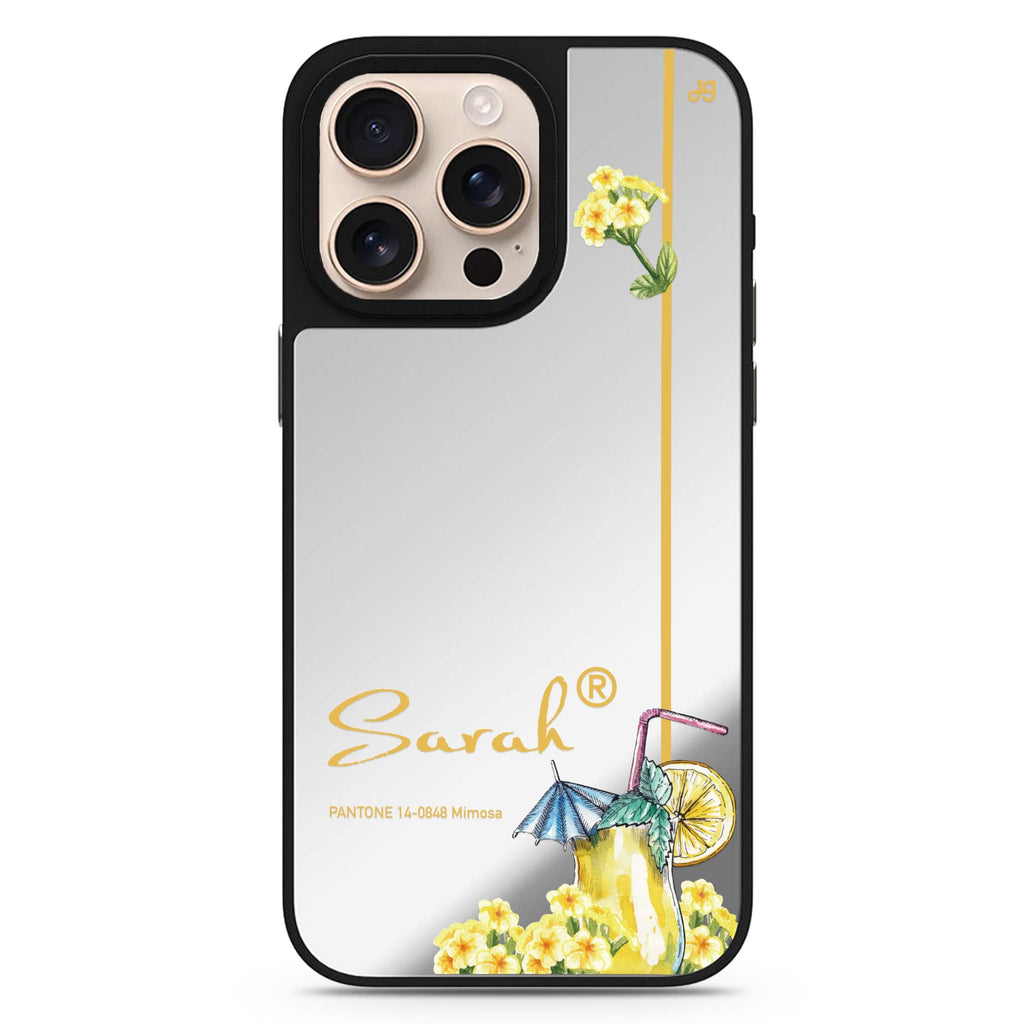 Mimosa II personalized name floral design iPhone 16/15/14 Pro Max & Pro mirror case