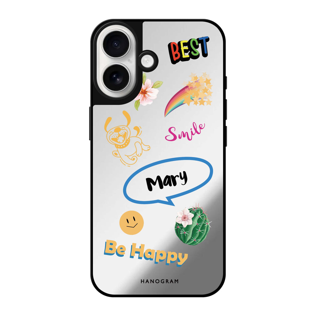 Reflective iPhone 16 Mirror Case –Positive Sticker Design