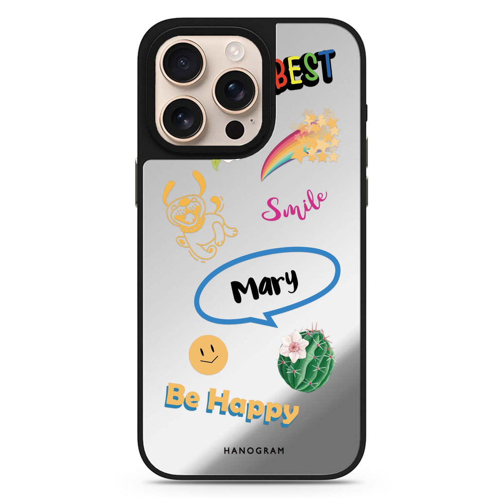 Positive Sticker personalized name sleek reflective design iPhone 16/15/14 Pro Max & Pro mirror case