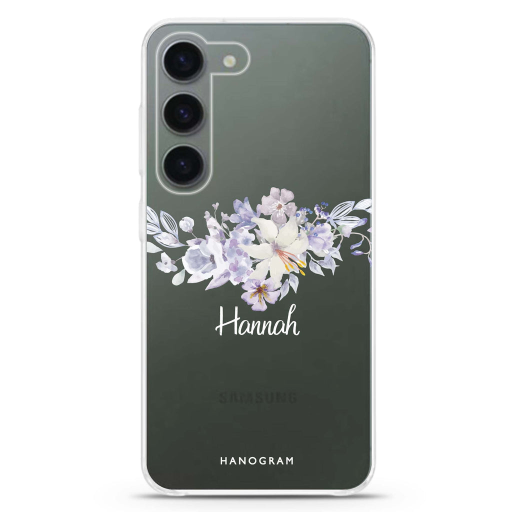 Serene Flowers & Me personalized ultra-clear case for Samsung Galaxy S23/S22, front view