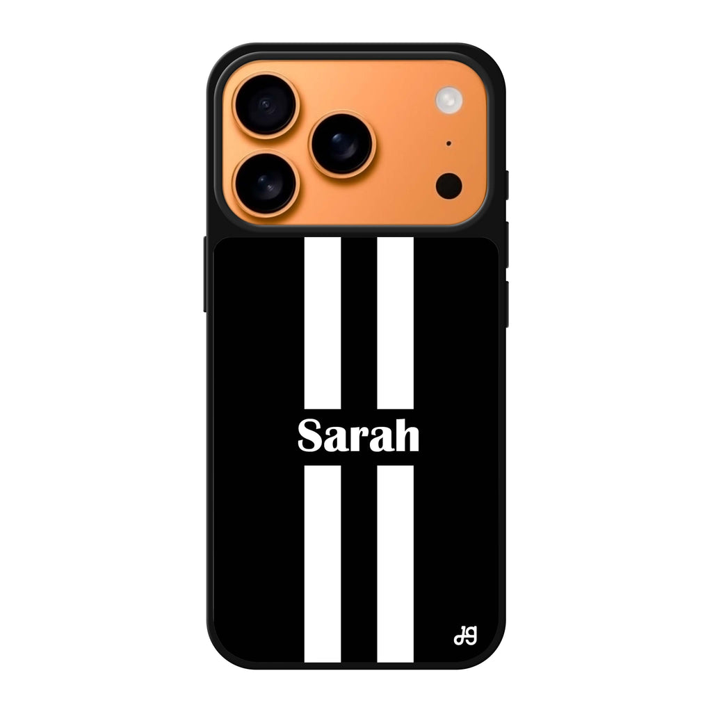 Black and white Stripes personalized name black pattern iPhone 17 Pro Max mirror case