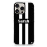 Black and White Stripes custom name iPhone 16/15/14 Pro Max & Pro ultra clear case abstract pattern, front product view