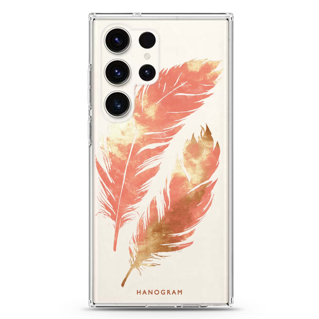 Golden Feathers Samsung Galaxy S26/S25/S24/S23/S22 Ultra ultra clear case, transparent design, main view
