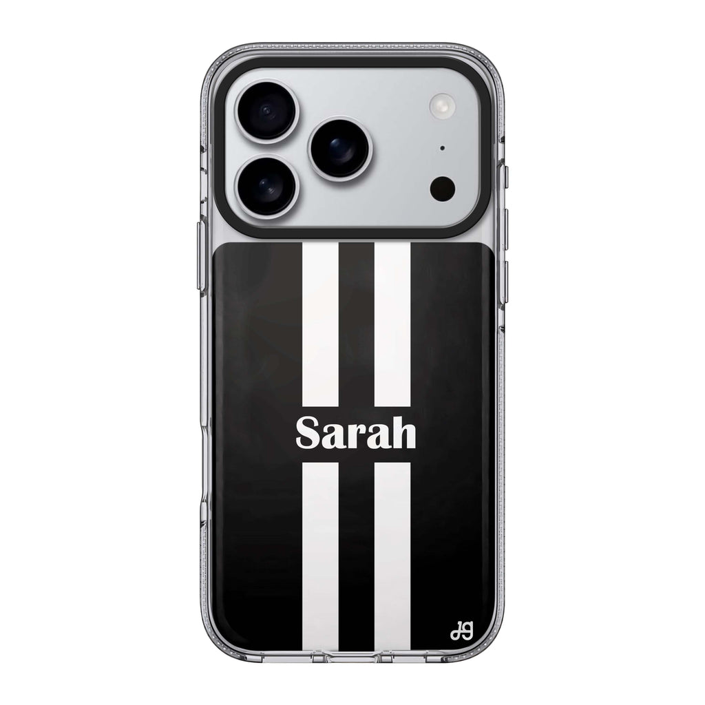 Black and white Stripes personalized name black white pattern neutral iPhone 17 Pro Max ultra clear case