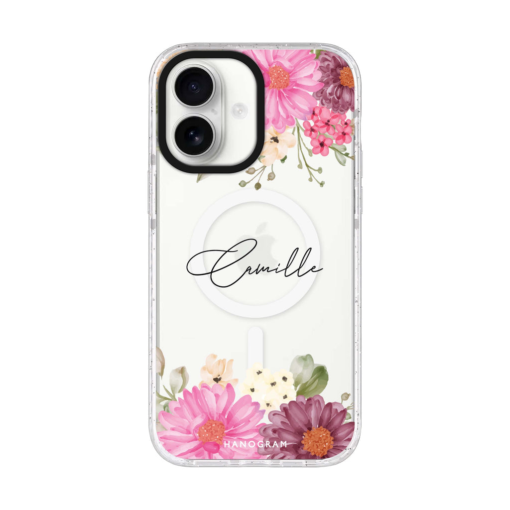 Blooms Bounty personalized name iPhone 17 ultra clear MagSafe case, front product view