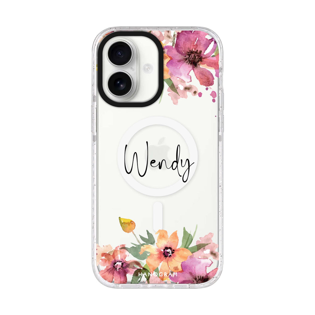 Garden Glow personalized name iPhone 17 ultra clear MagSafe case, front product view