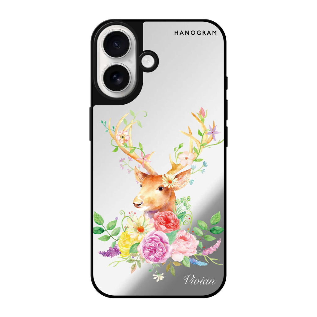 Reflective iPhone 16 Mirror Case –Floral & Deer Design