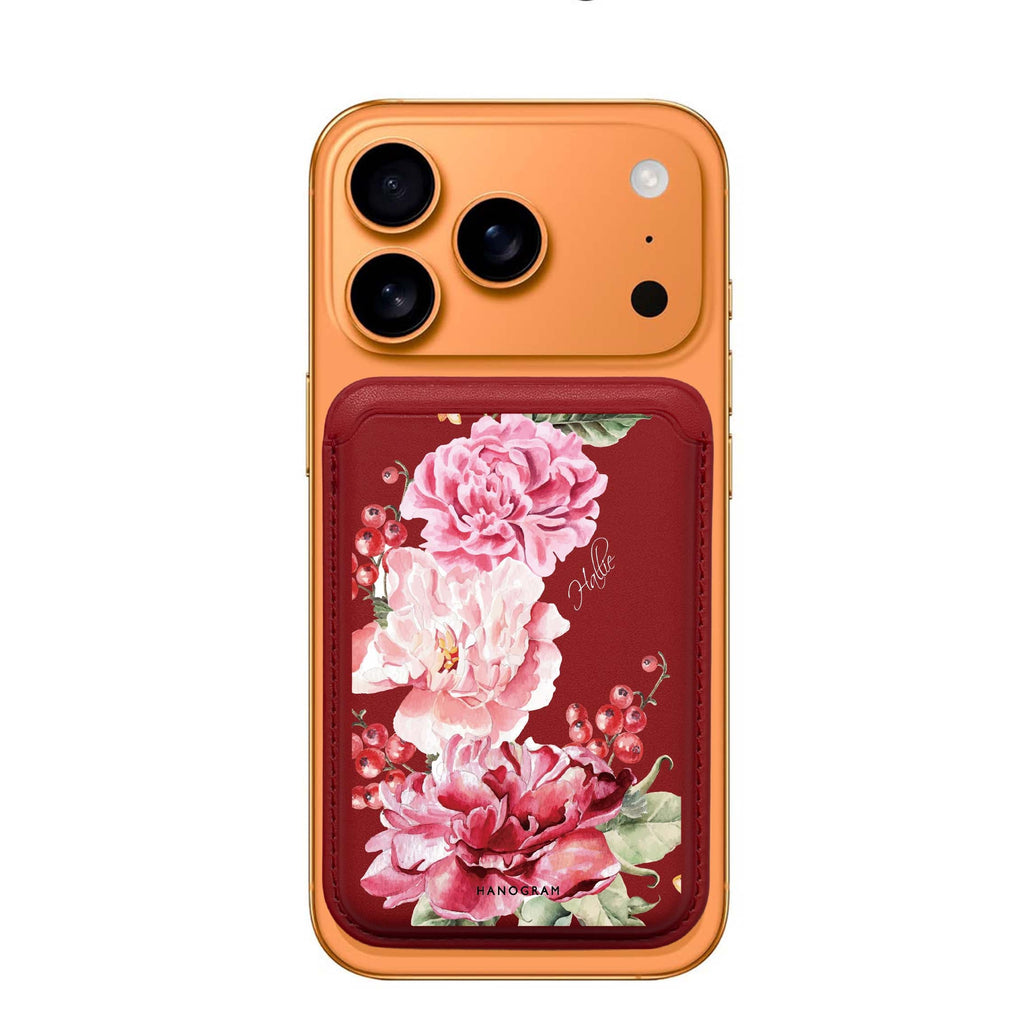 Pretty Watercolor Flowers custom name MagSafe wallet for iPhone, personalized magnetic card holder, main view
