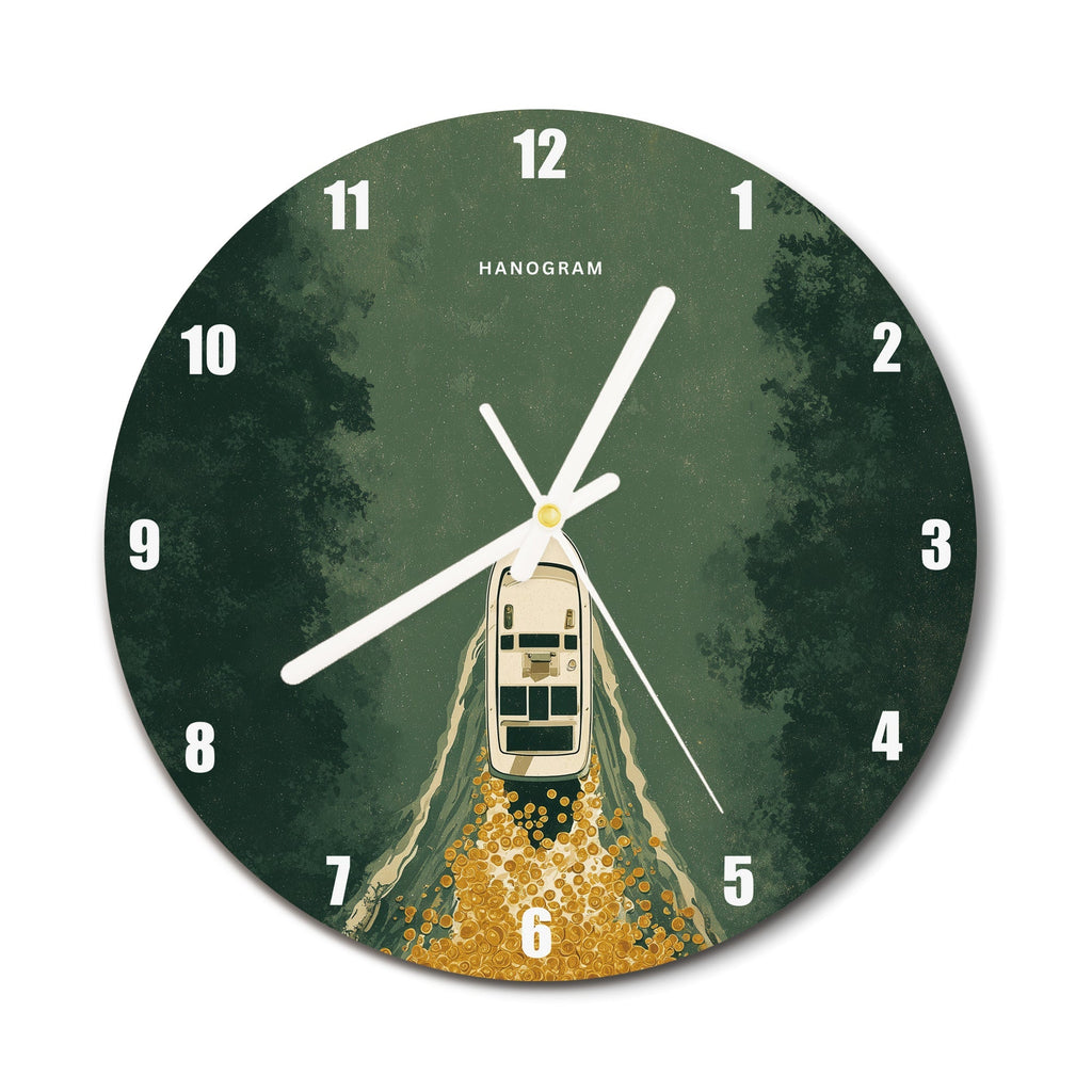 Golden Wake premium glass wall clock, gold accent home decor clock, main view