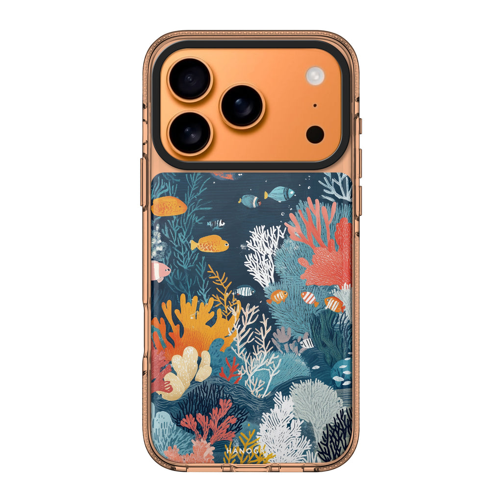 Coral Carvings orange graphic iPhone 17 Pro Max ultra clear case