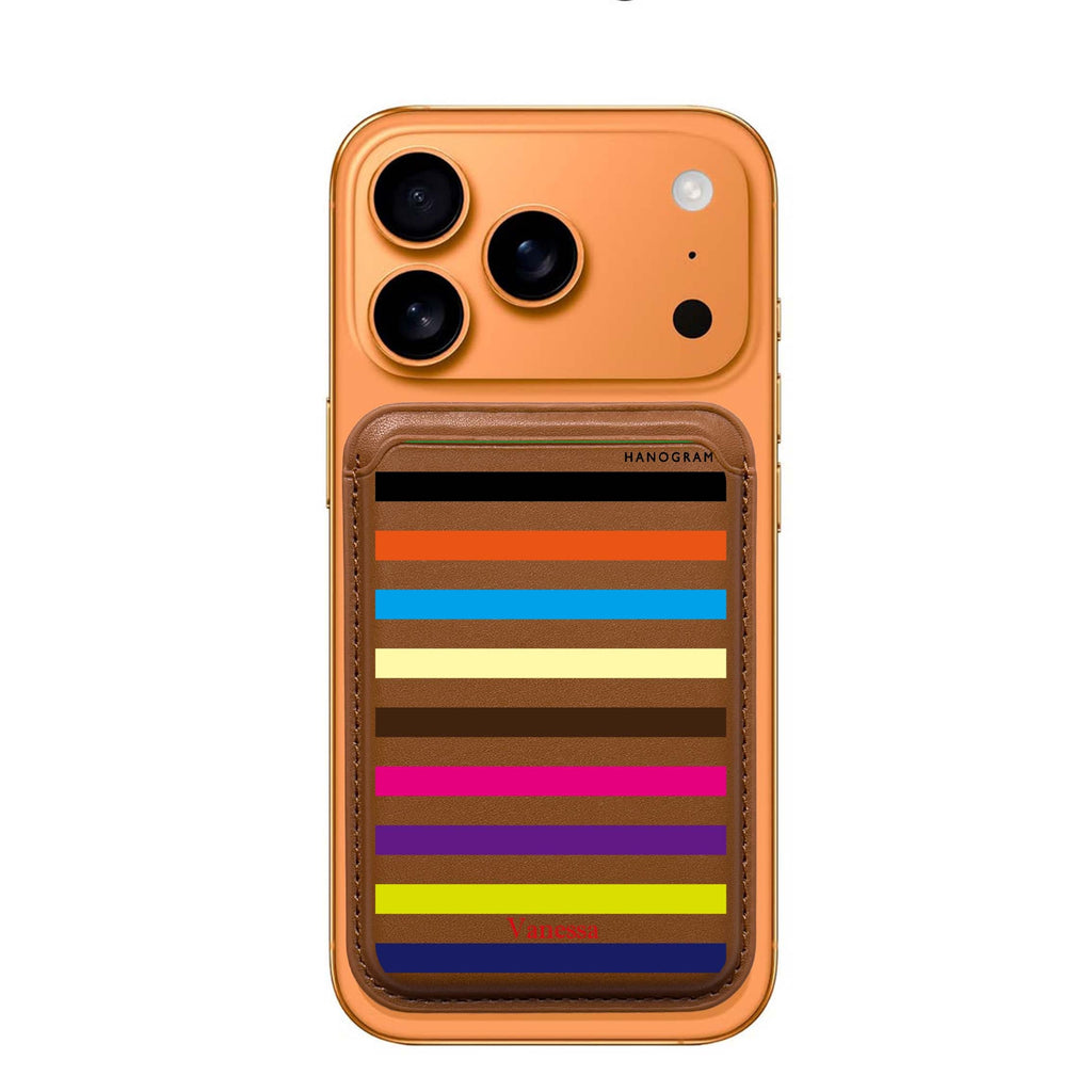 Colorful Stripe custom name MagSafe wallet for iPhone, personalized magnetic card holder, main view