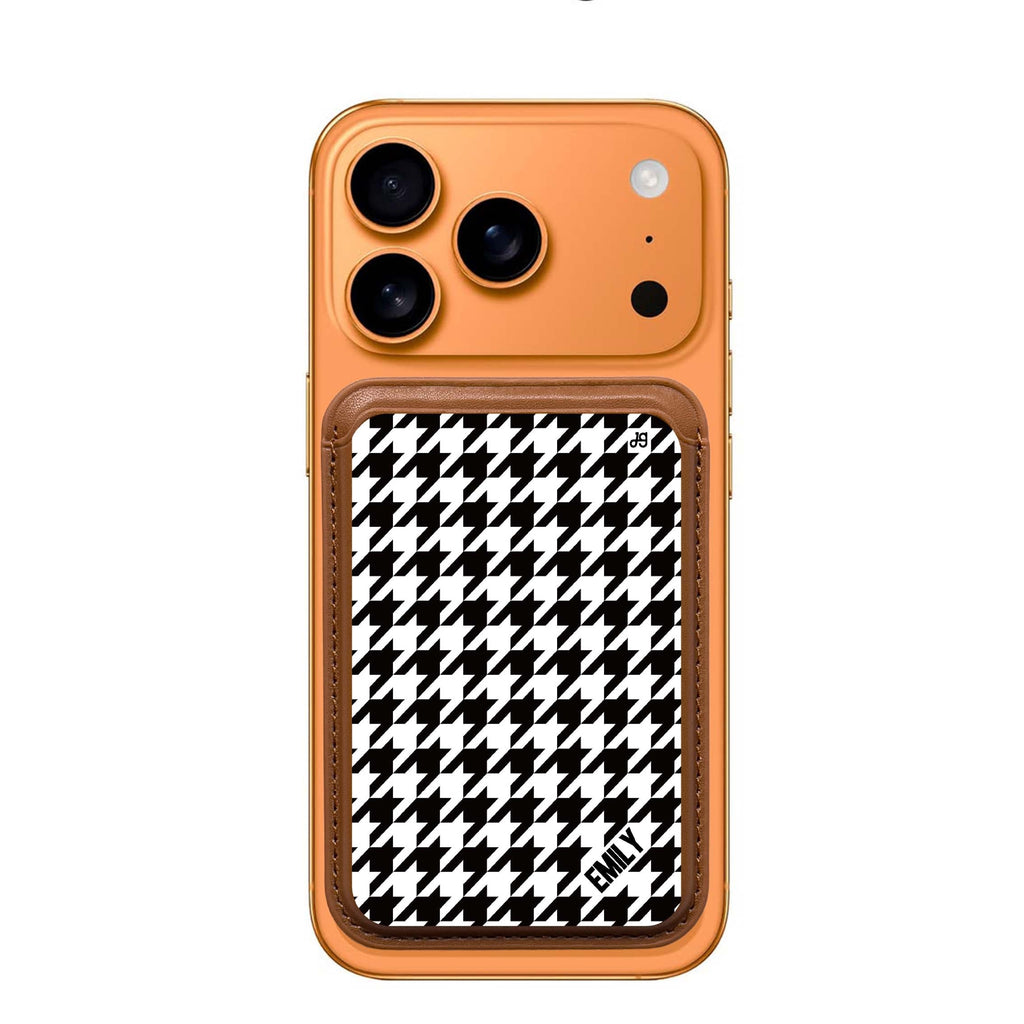 Houndstooth custom name MagSafe wallet for iPhone, personalized magnetic card holder, main view
