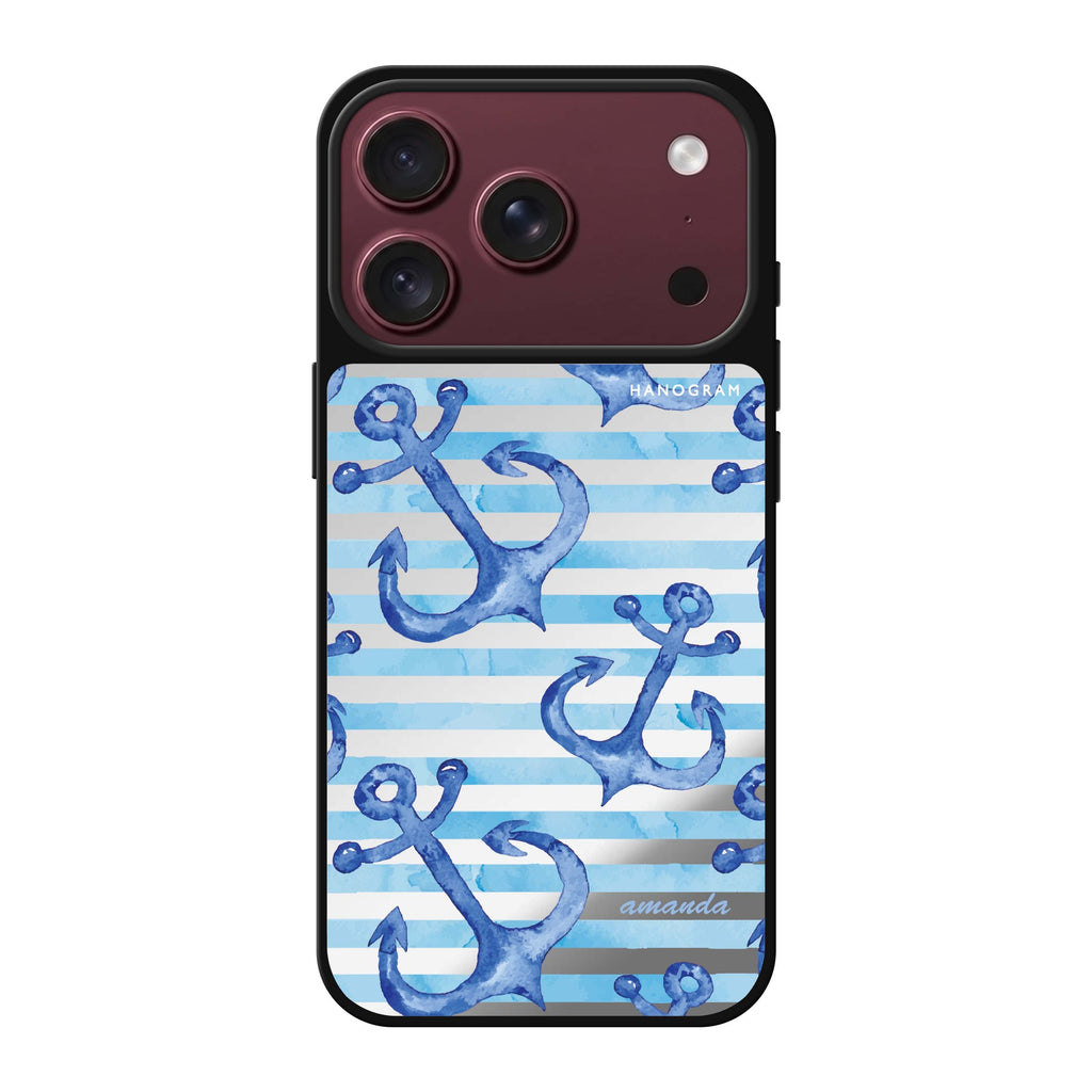 Blue Anchor personalized name blue iPhone 18 Pro Max mirror case