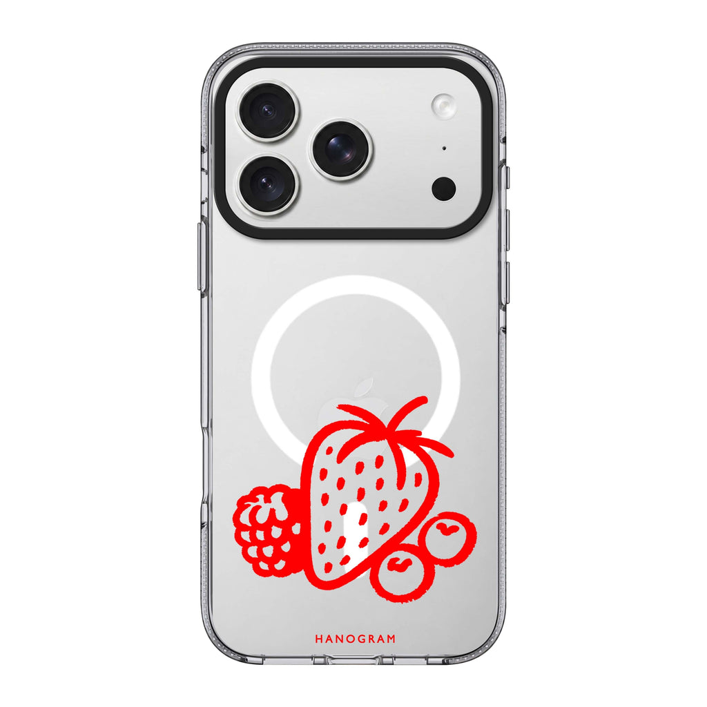 Berry Red Doodles iPhone 18 Pro Max Ultra Clear Case - Image 1