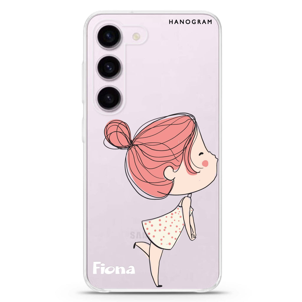 Cute girl kissing personalized ultra-clear case for Samsung Galaxy S23/S22, front view