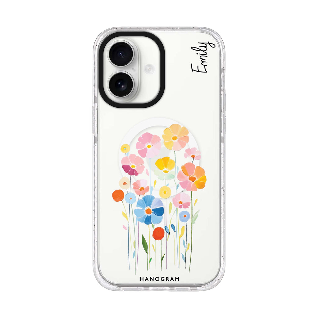 Floral Elegance personalized name iPhone 17 ultra clear MagSafe case, front product view