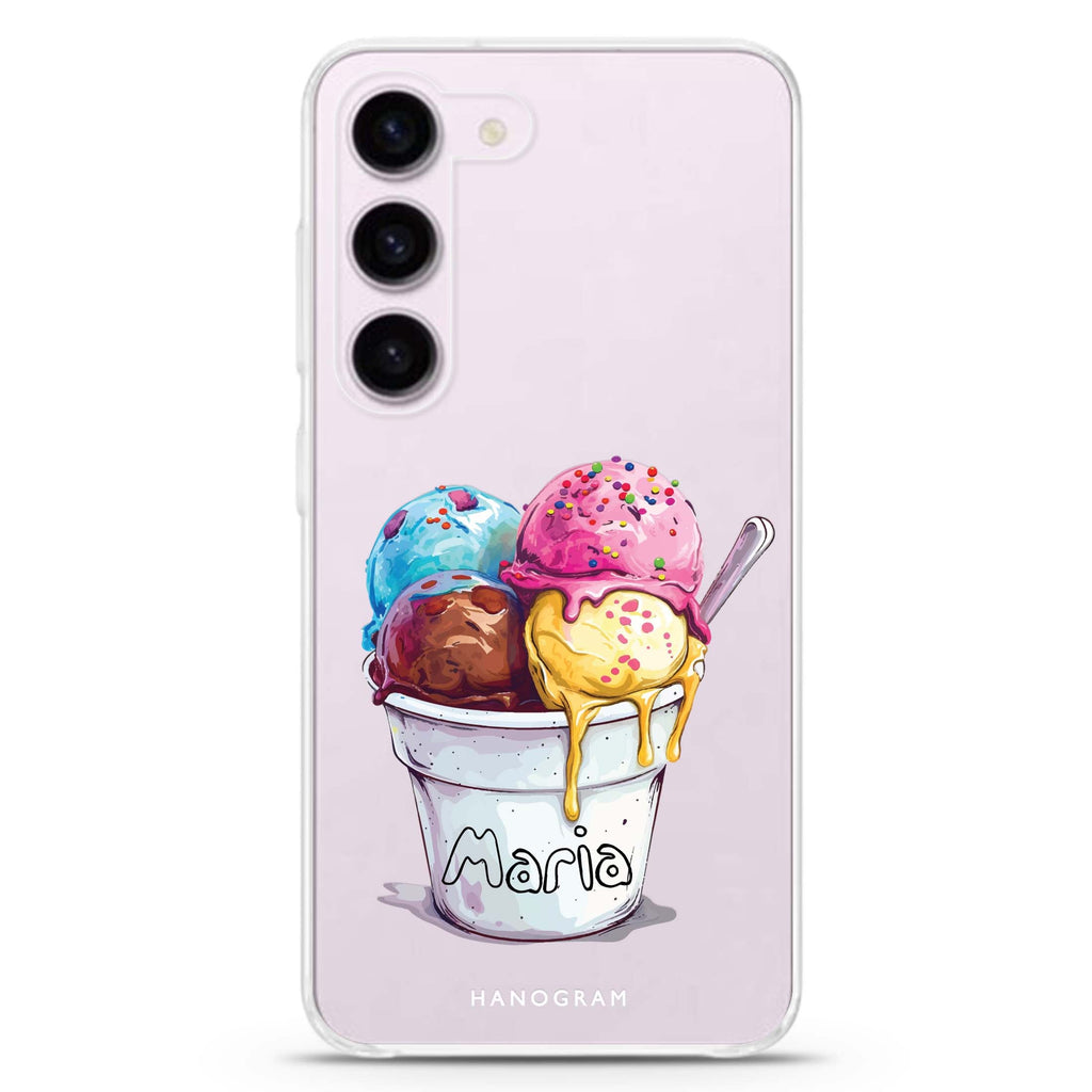 Sweet Scoops personalized ultra-clear case for Samsung Galaxy S23/S22, front view
