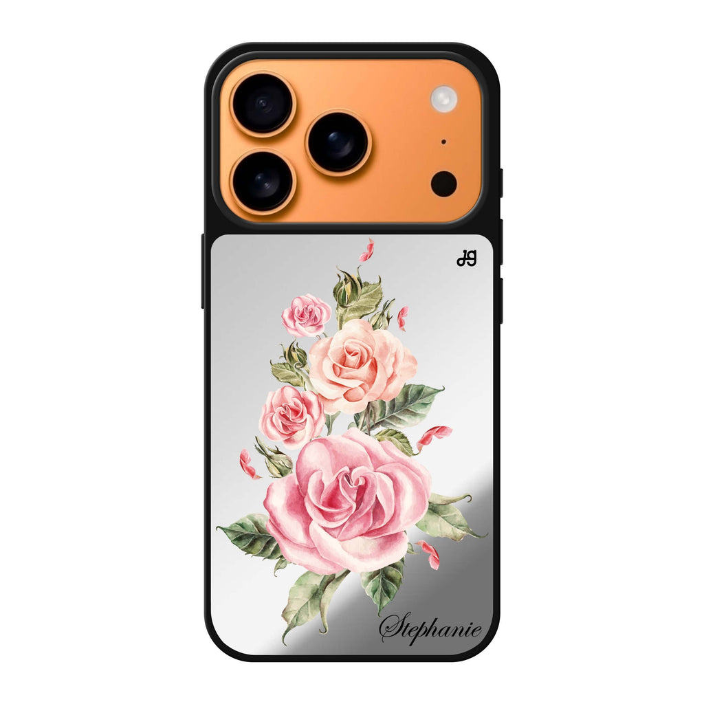 Pink Watercolor Floral personalized name pink spring flower floral iPhone 17 Pro Max mirror case