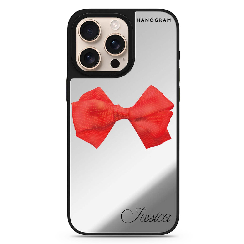 Red Bow personalized name cute aesthetic design iPhone 16/15/14 Pro Max & Pro mirror case